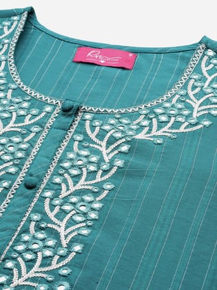 Floral Embroidered Regular Mirror Work Kurta with Trousers