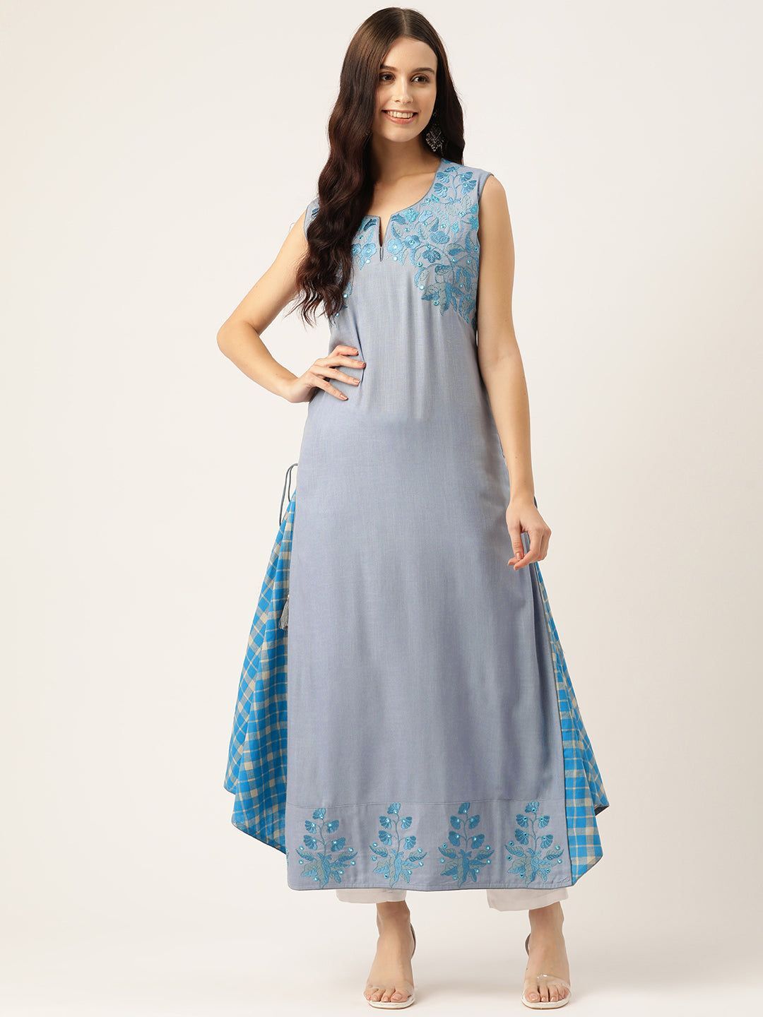 Floral Printed Mirror Work Kurta