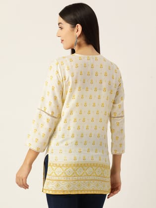 Floral Printed Mirror Work Pure Cotton Mirror Work Kurti