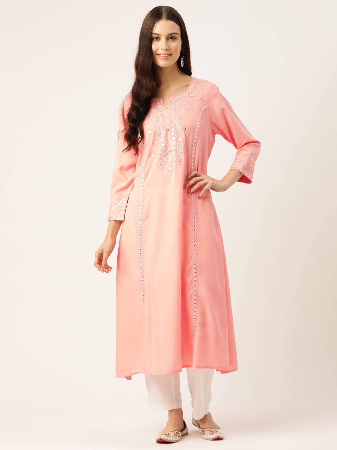 Geometric Embroidered Mirror Work Kurta