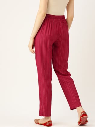 Women Striped Smart Straight Fit Cotton Trousers Women Striped Smart Straight Fit Cotton Trousers
