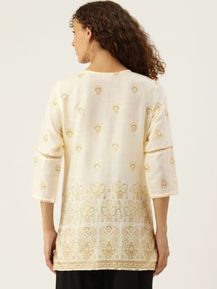 Ethnic Motifs Printed Kantha Work Pure Cotton Kurti