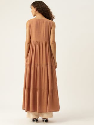 Embroidered Tie-Up Neck Tiered Kurta
