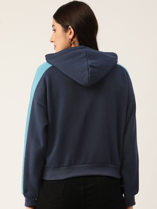 Navy Blue Striped Fleece Hooded Sweatshirt Navy Blue Striped Fleece Hooded Sweatshirt