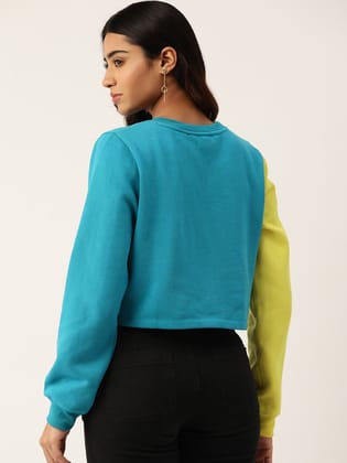 Turquoise Blue Colourblocked Fleece Sweatshirt