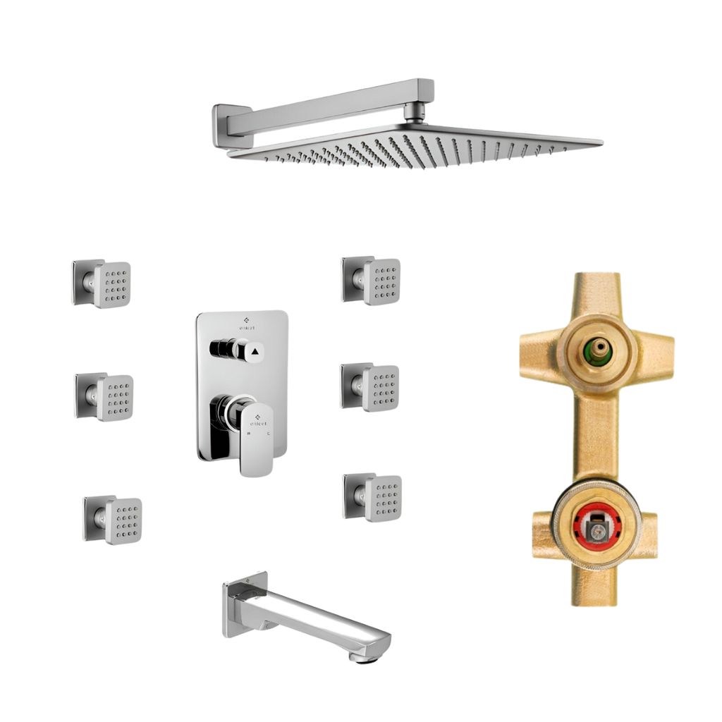 Enicet Body Jet DIverter Full Set, 12 Inch Overhead Shower, Diverter Combo, Hot And Cold Water Mixer