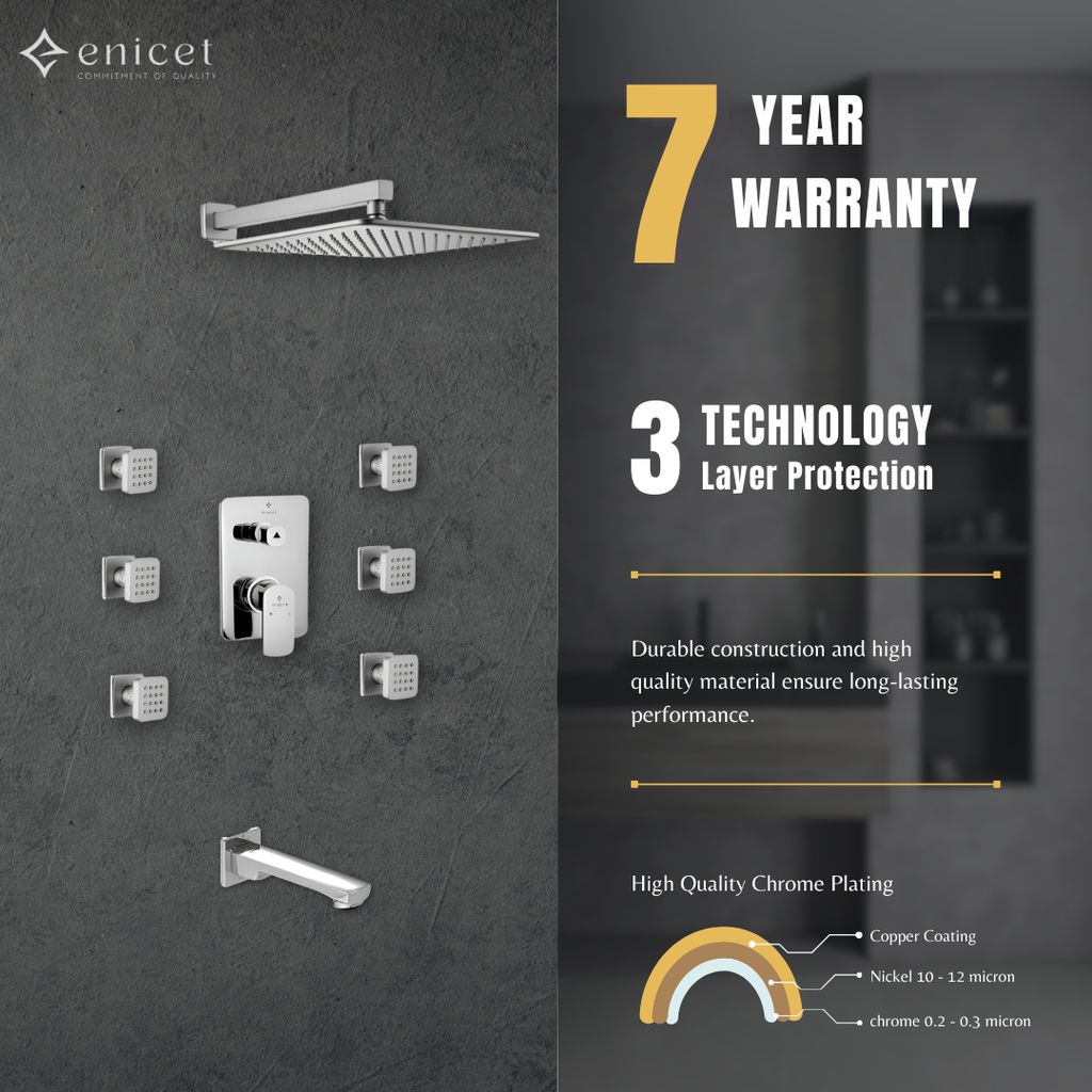 Enicet Body Jet DIverter Full Set, 12 Inch Overhead Shower, Diverter Combo, Hot And Cold Water Mixer