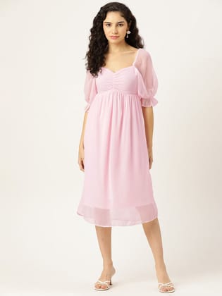 Rue Collection Puff Sleeves Sweetheart Neck Chiffon Fit & Flare Midi Dress