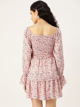 Rue Collection Print Bishop Sleeves Chiffon A-Line Dress