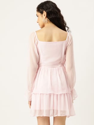 Rue Collection Puff Sleeves Sweetheart Neck Layered Chiffon A-Line Dress