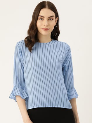 Striped Flared Sleeve Crepe Top