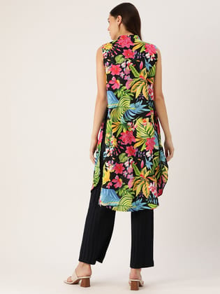 Women Multicoloured Printed Open Front Longline Shrug
