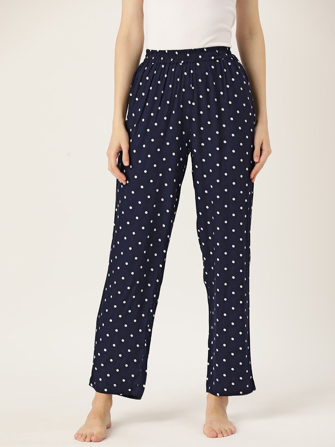Women Polka Dots Printed Pure Cotton Lounge Pants