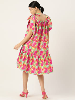 Floral Printed Cotton A-line Dress