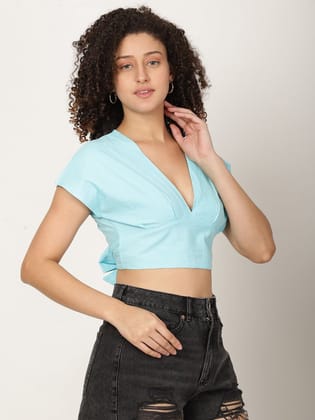 Women Pure Cotton Crop Top With Styled Back Knot