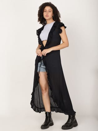 Long Ruffled Kimono shrug With Waist Tie Belt