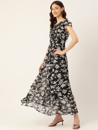 Rue Collection Floral Print Flutter Sleeve Chiffon A-Line Maxi Dress Rue Collection Floral Print Flutter Sleeve Chiffon A-Line Maxi Dress