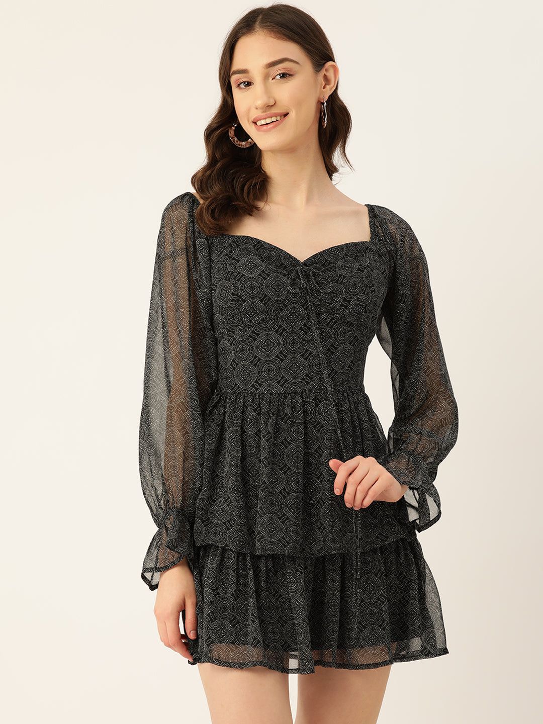 Rue Collection Black Chiffon A-Line Midi Dress