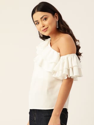 One Shoulder Ruffles Georgette Top