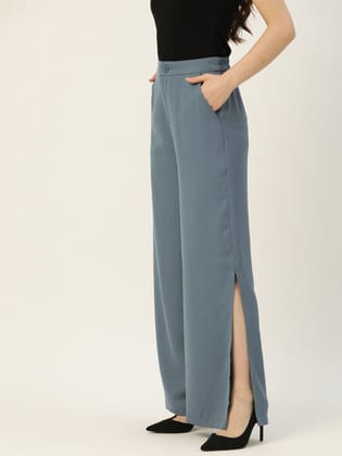Rue Collection Women Blue Relaxed Loose Fit High-Rise Trousers Rue Collection Women Blue Relaxed Loose Fit High-Rise Trousers
