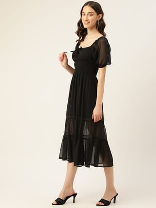 Rue Collection Tie-Up Neck Chiffon A-Line Midi Dress Rue Collection Tie-Up Neck Chiffon A-Line Midi Dress
