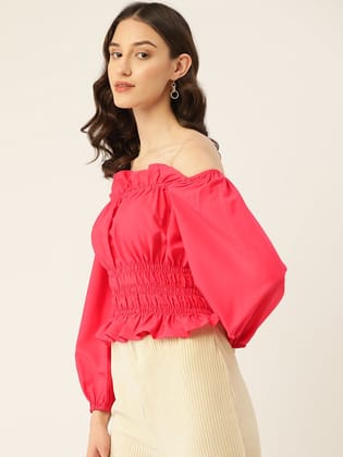 Solid Off-Shoulder Smocked Crepe Top