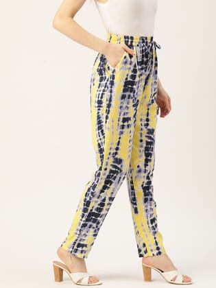 Women Black & Yellow Printed High-Rise Trousers Women Black & Yellow Printed High-Rise Trousers