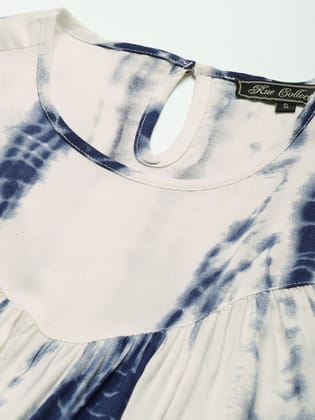 Women White & Blue Tie and Dye A-Line Midi Dress Women White & Blue Tie and Dye A-Line Midi Dress