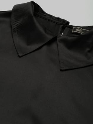 Women Black Solid Ruched Satin Maxi Dress