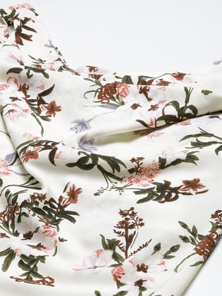 White & Burgundy Floral Print Cowl Neck Crepe Top