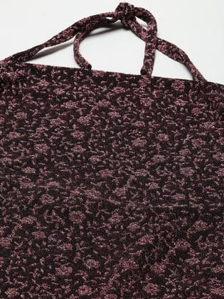 Maroon Embellished Halter Neck Jacquard Sheath Dress