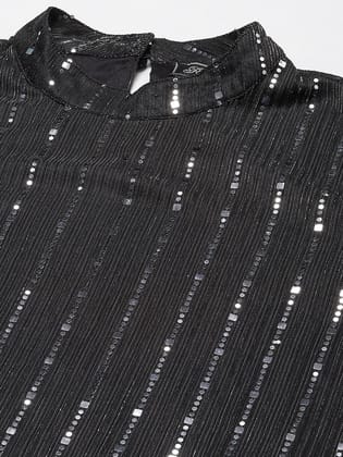 Black Sequined Stretchable Crop Top