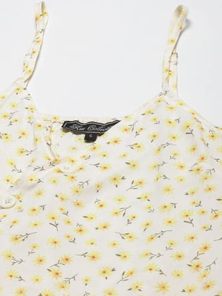 White & Yellow Floral Print Wrap Top