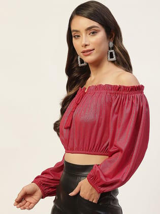 Red Off-Shoulder Crop Top