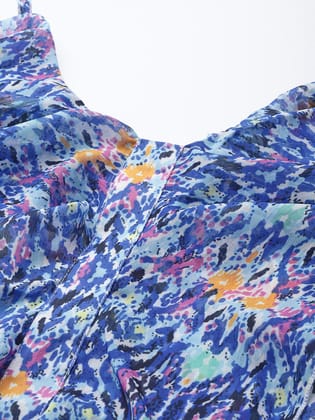 Blue & Orange Print Ruffles Top