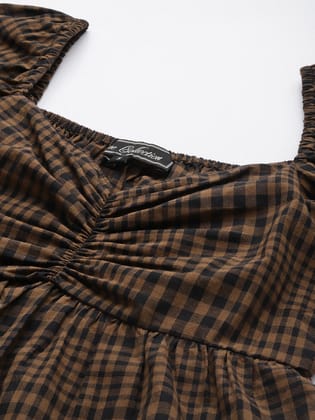 Pink & White Checked Sweetheart Neck Blouson Top Pink & White Checked Sweetheart Neck Blouson Top