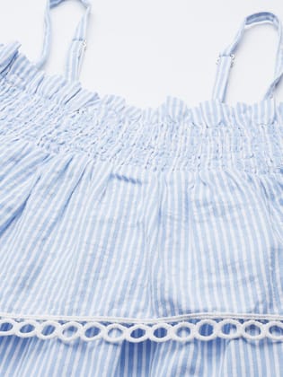 Blue & White Pure Cotton Striped Blouson Dress Blue & White Pure Cotton Striped Blouson Dress