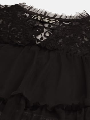 Black Floral Embroidered Sheer Net Top