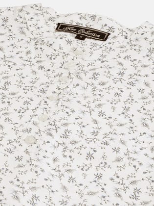 Off White & Grey Floral Print Roll-Up Sleeves Shirt Style Top Off White & Grey Floral Print Roll-Up Sleeves Shirt Style Top