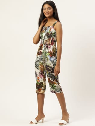 Women Printed Smocked Culottes Jumpsuit