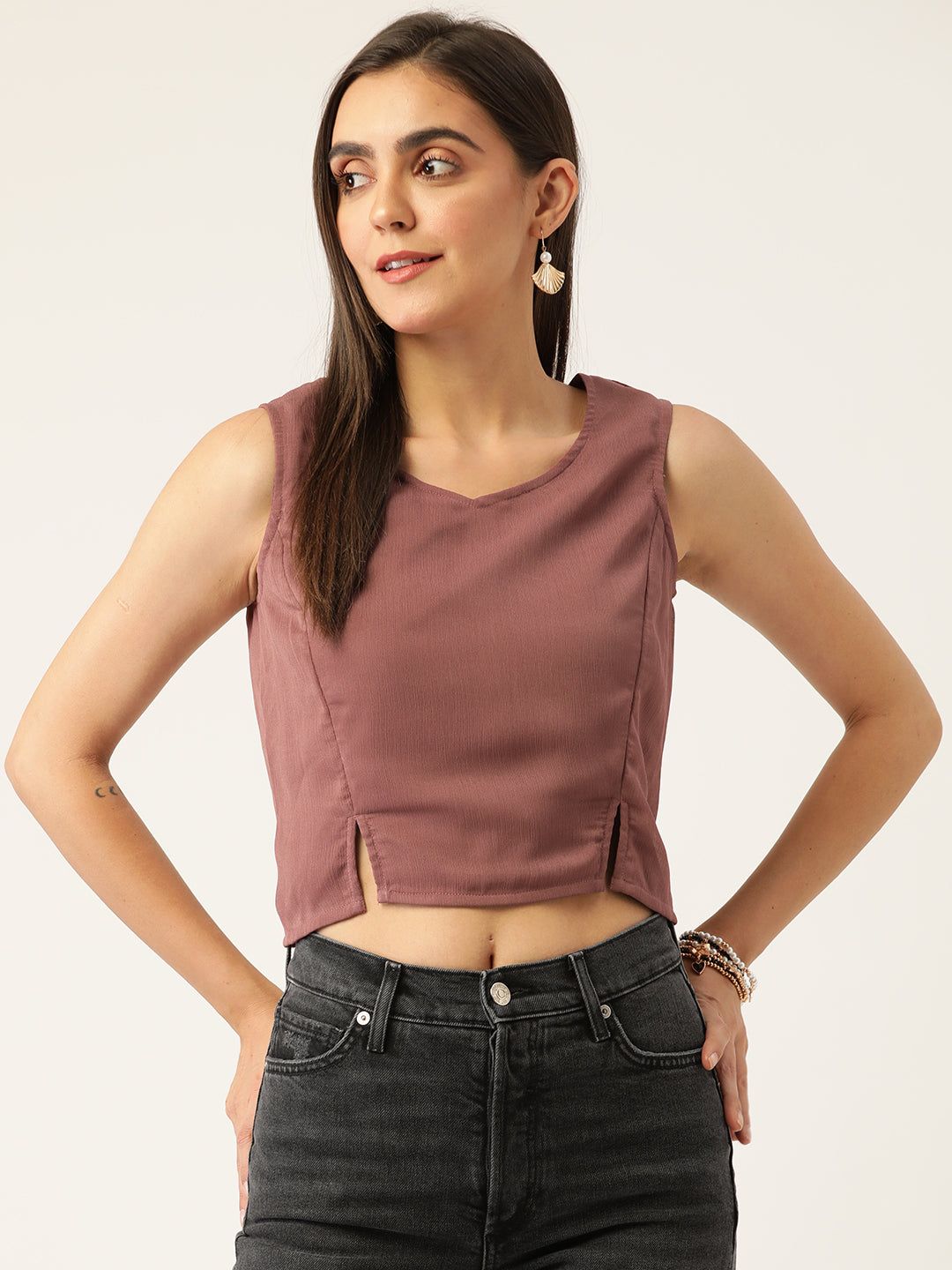 Mauve Solid Crop Top