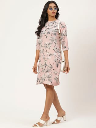 Women Pink & Grey Floral Printed Shift Dress Women Pink & Grey Floral Printed Shift Dress
