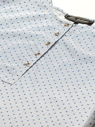 Women White & Blue Printed A-Line Dress