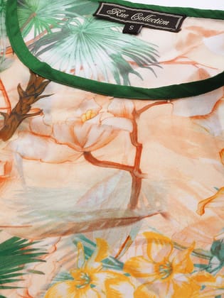Women Peach Coloured & Green Floral Print Cover-Up Kaftan Dress