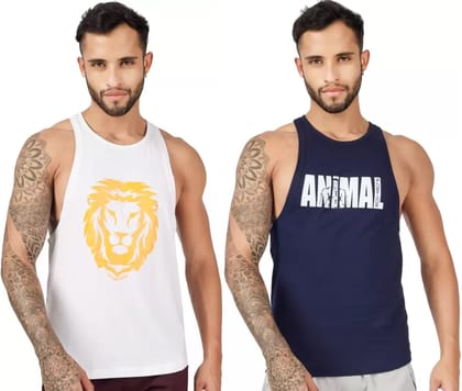 BLUEFICUS Men's GymVest Workout and Muscle Tank Top for Bodybuilding Running Weight Lifting Made by Dryfit Polyester Fabric (White & Dark Blue) (Pack of 2) BLUEFICUS Men's GymVest Workout and Muscle Tank Top for Bodybuilding Running Weight Lifting Made by Dryfit Polyester Fabric (White & Dark Blue) (Pack of 2)