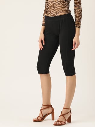 Women Black Crinkled 3/4th Leggings Women Black Crinkled 3/4th Leggings