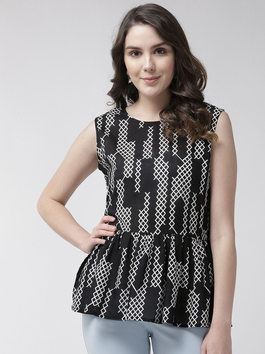 Women Black & White Printed A-Line Top