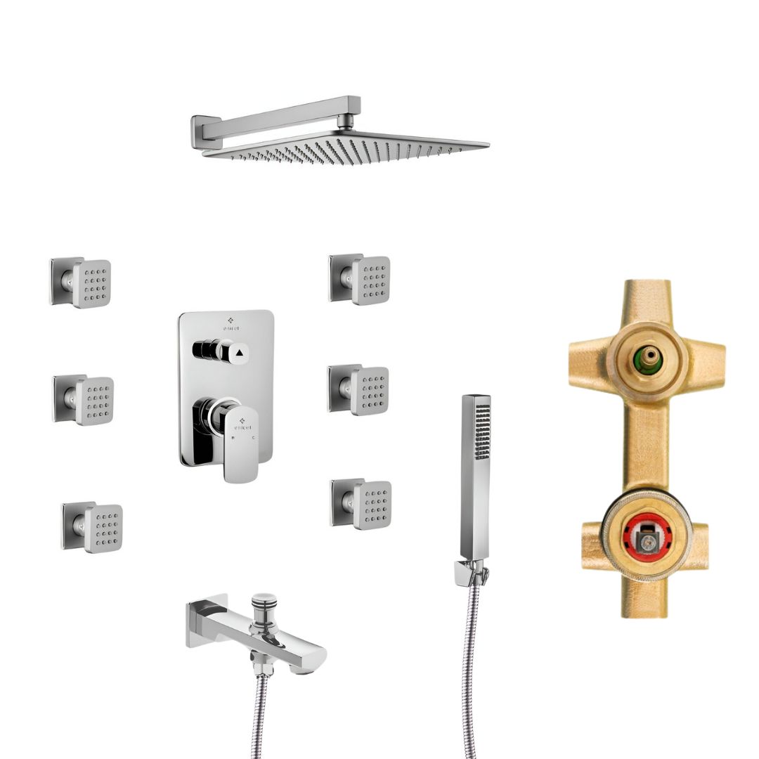 Enicet  Body Jet DIverter Full Set, 12 Inch Overhead Shower, Diverter Combo, Hot And Cold Water Mixer