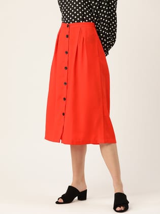 Women Red Solid Midi A-line Skirt Women Red Solid Midi A-line Skirt
