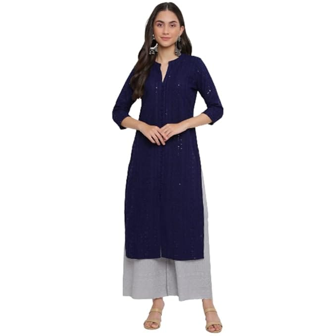 INDIAN KNOTS-chikanwork and Sequins Heavy Embroidered Festive Kurta_1105-DG8059203